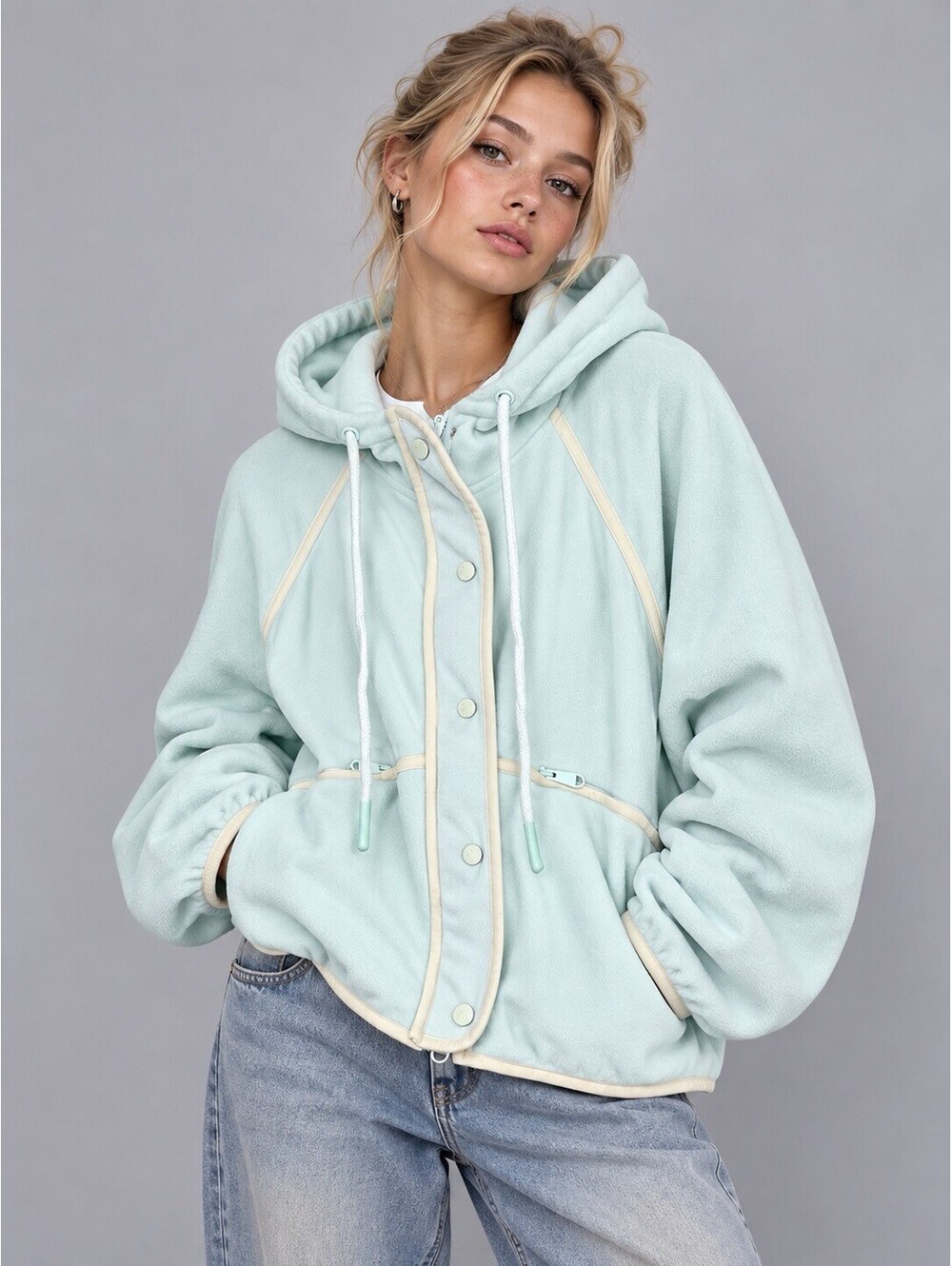 Free People Movement Dream Team Plush Fleece Hoodie Icicle XS Grunge Revival